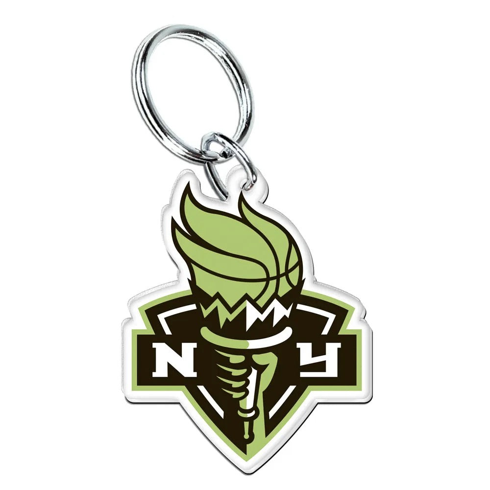 The WNBA Keychain features the New York Liberty logo—a green torch with a basketball flame and NY shield—making it a must-have accessory for any basketball fan.