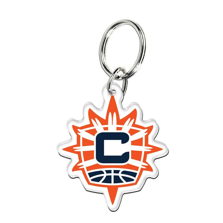 The WNBA Keychain showcases the Connecticut Sun logo—a bold navy C over an orange sunburst and basketball—making it the perfect accessory for basketball fans or collectors of Staples Center memorabilia.
