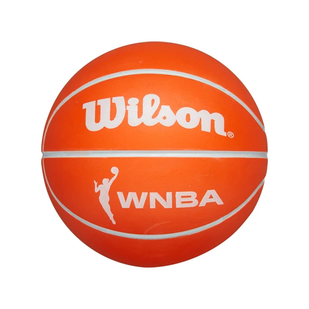 A Wilson WNBA Dribbler Basketball, orange with white lines and the WNBA logo, is shown on a plain white background.