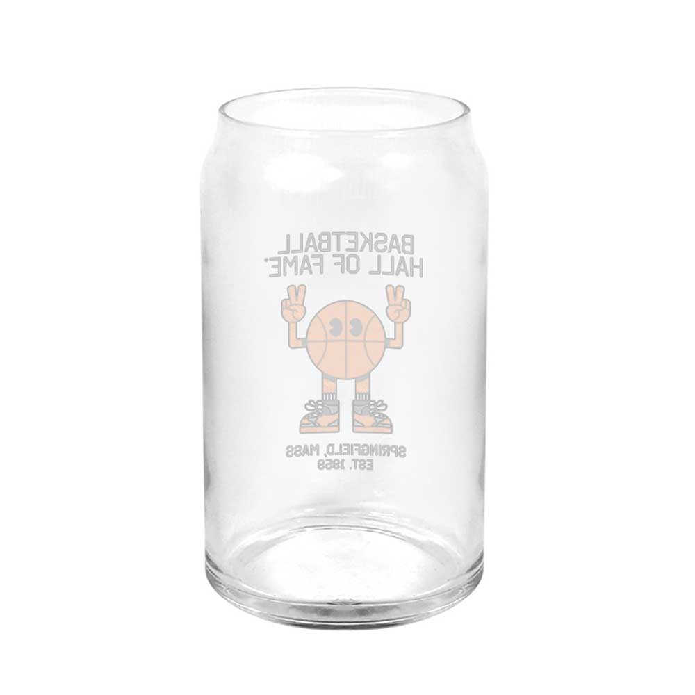 The Basketball Hall of Fame Buckets and Dimes Glass Can is a limited edition featuring a smiling basketball with peace signs and sneakers. With "BASKETBALL HALL OF FAME" and "SPRINGFIELD, MASS EST. 1959," it’s a must-have collectible!.