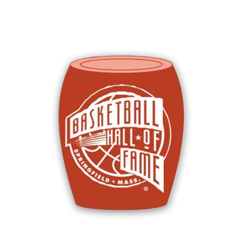 The Basketball Hall of Fame Foil Shot Mug is a ceramic mug shaped like a basketball, featuring the Springfield, Mass. logo in white on an orange background.