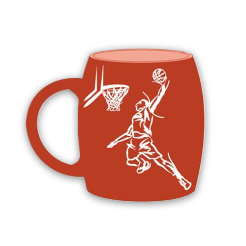 Basketball Hall of Fame Foil Mug: Red ceramic mug with a white outline of a player dunking, displayed boldly on the side—an ideal gift for any Basketball Hall of Fame fan.