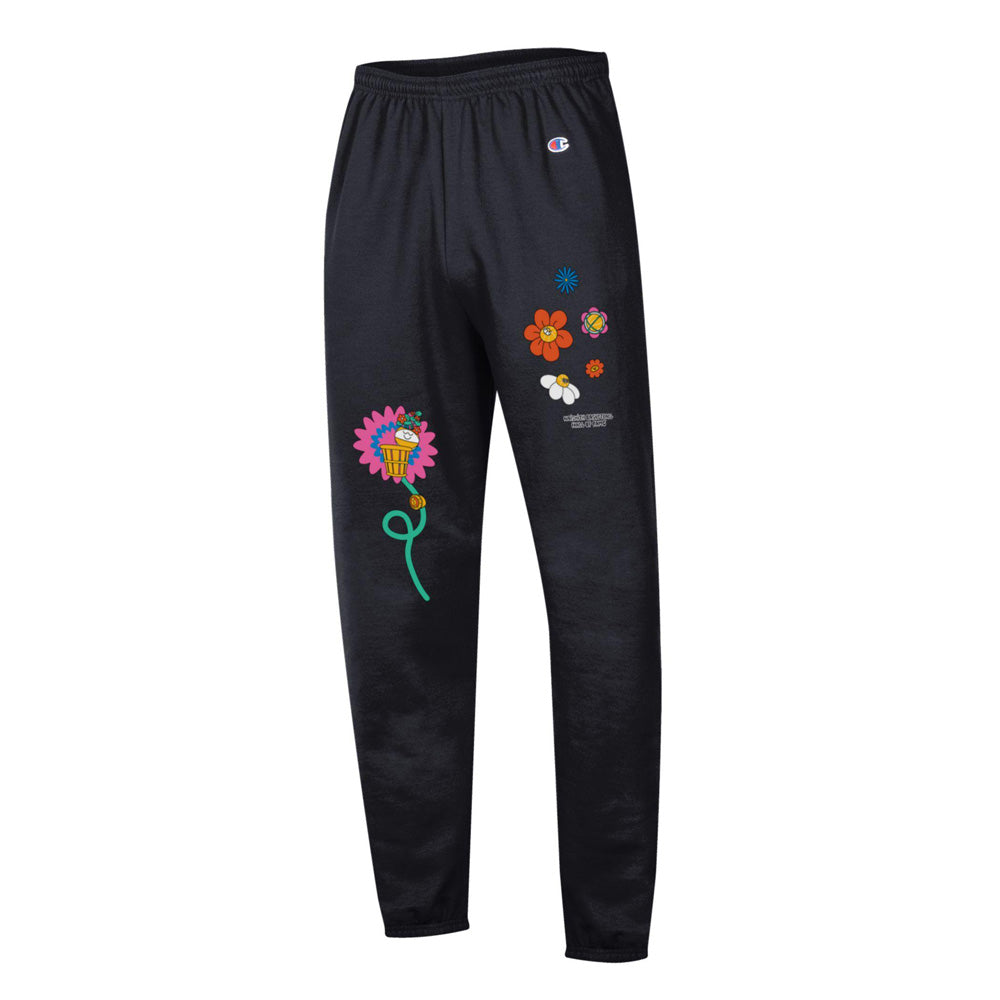 Basketball Hall of Fame Buckets in Bloom Pants with colorful flower graphics and a small Champion logo on the left hip, inspired by classic basketball style.