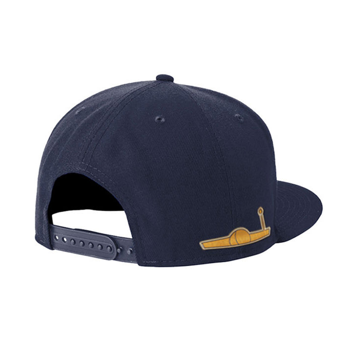 The Basketball Hall of Fame® Building Patch Cap, shown from the back, features a small gold airplane icon near the adjustable strap—an ideal accessory for sports enthusiasts.