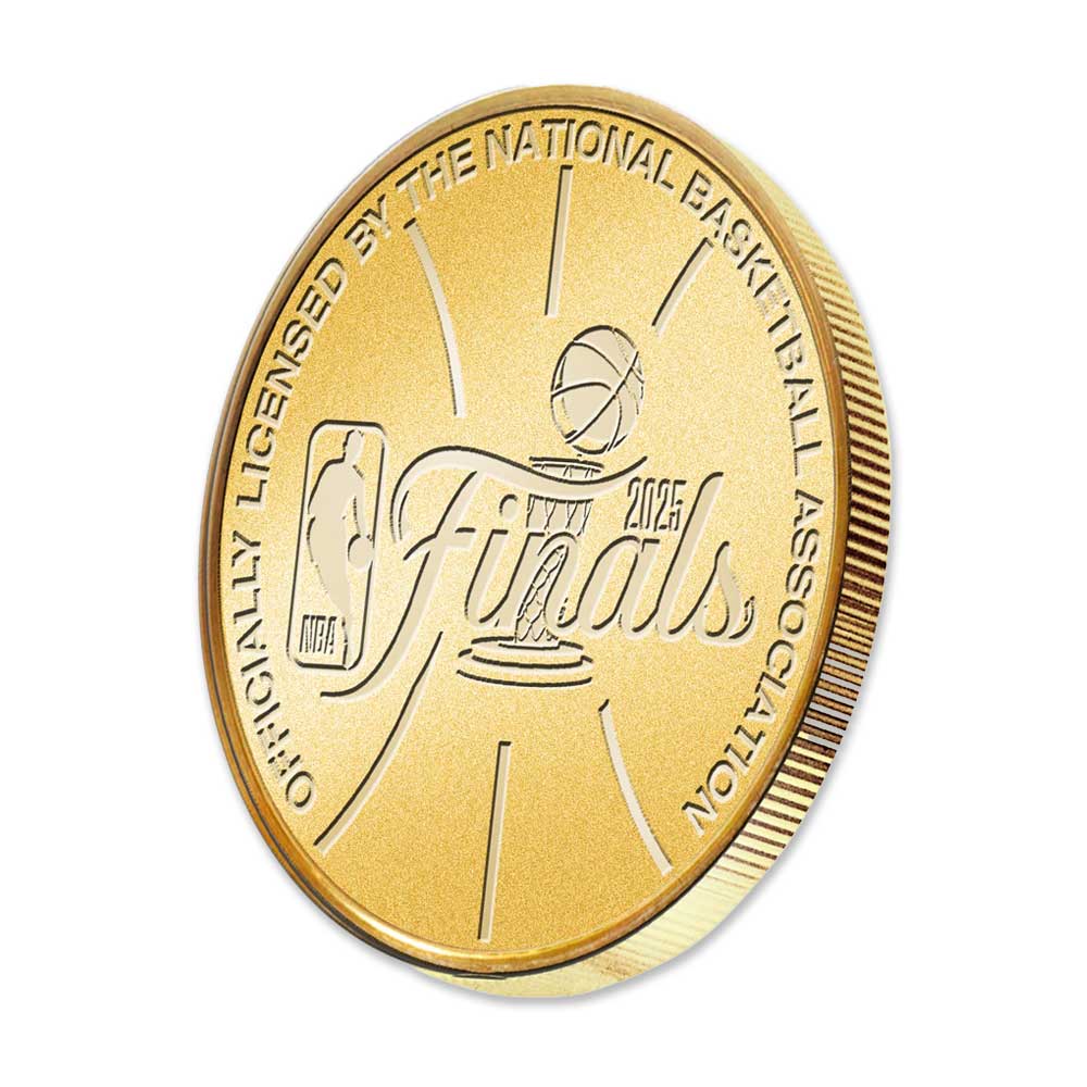 The 2025 MVP OKC Thunder Commemorative Coin features the NBA logo, basketball design, "NBA Finals 2025," and "Officially Licensed by the National Basketball Association" around the edge—a must-have for OKC Thunder fans.