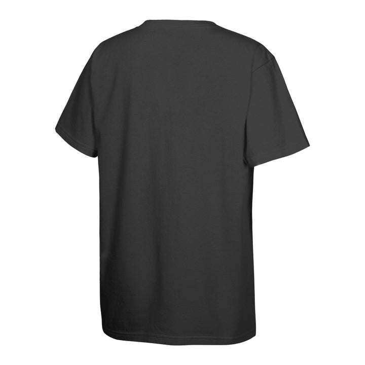 A black NBA Golden State Warriors Steph Curry Chalked Up Youth T-Shirt by Mitchell & Ness, shown from the back on a white background.