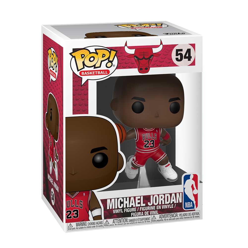 The Funko NBA Chicago Bulls POP! Michael Jordan features #23 in his Bulls uniform, boxed with the NBA logo and #54—an essential collectible for any sports fan.
