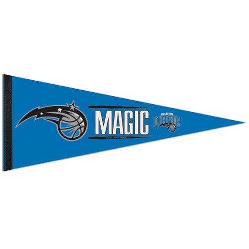 Show your Orlando Magic pride with this blue felt "Basketball Sport Teams Pennant Flag" featuring the team logo, bold white MAGIC lettering, and a basketball shooting stars design—a licensed must-have for any fan.